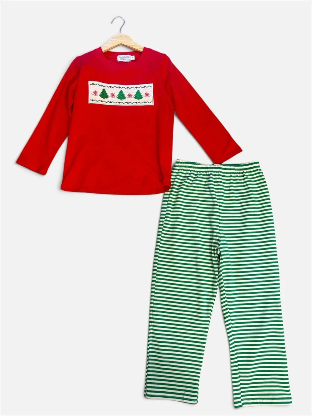 Rylee Faith Boys Christmas Smocked W/ Tree Embroidered Shirt & Pants Set